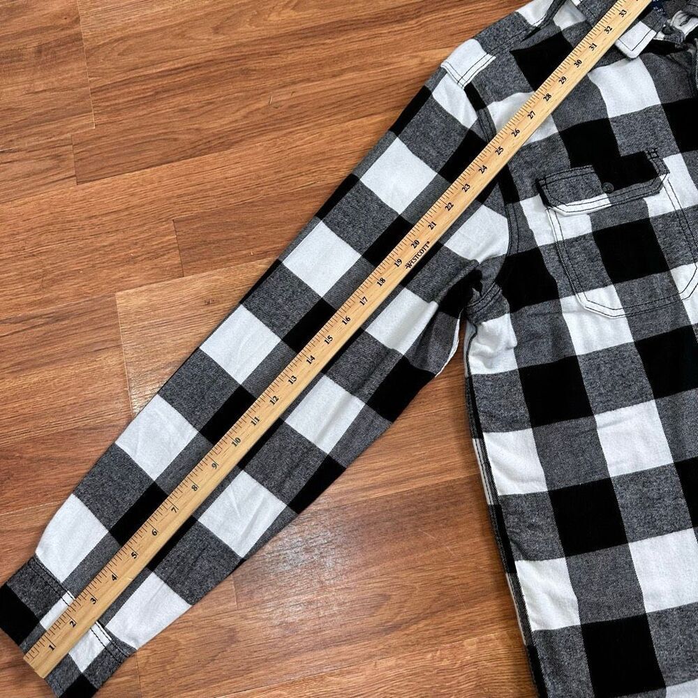 George Long Sleeve Button-Up Collard Shirt Flannel Plaid Black and White| Men Si - Picture 6 of 14